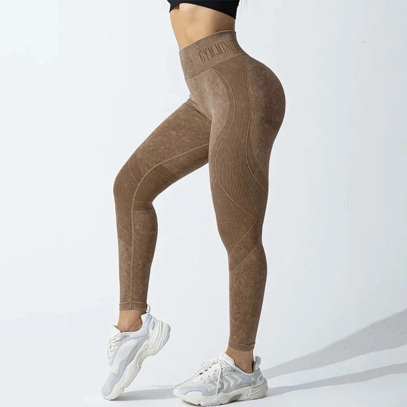 Women Seamless Gym High Waist Yoga Pants Hip Lifting Outdoor Sports Tight Letter Sand Washed Exercise Leggings 251029