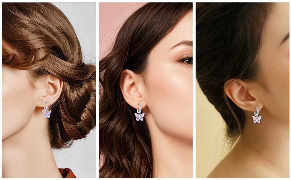 925 Sterling Silver Inlaid Zircon Butterfly Earrings Insect Element Design Womens Fashion Party Jewelry Gift Ear LoopsW251029