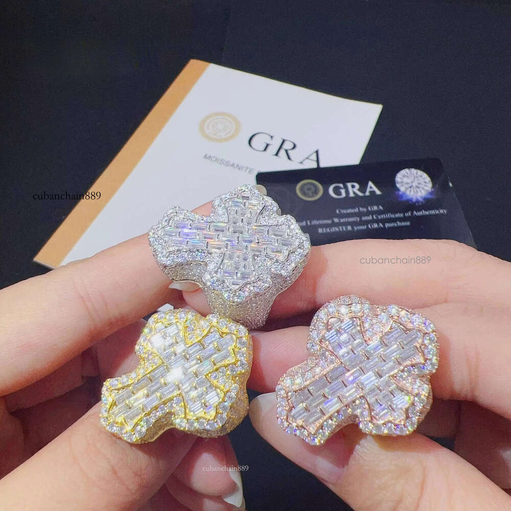 Sterling Sier Fine Fashion Hip Hop Vvs Moissanite Lab Dia Iced Out Jewelry Mens Ring