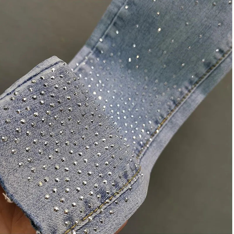 Womens Jeans 2025 Summer Elastic Slim Heavy Industry Diamond Small Foot Pencil Pants Female Casual Denim Trousers 251029