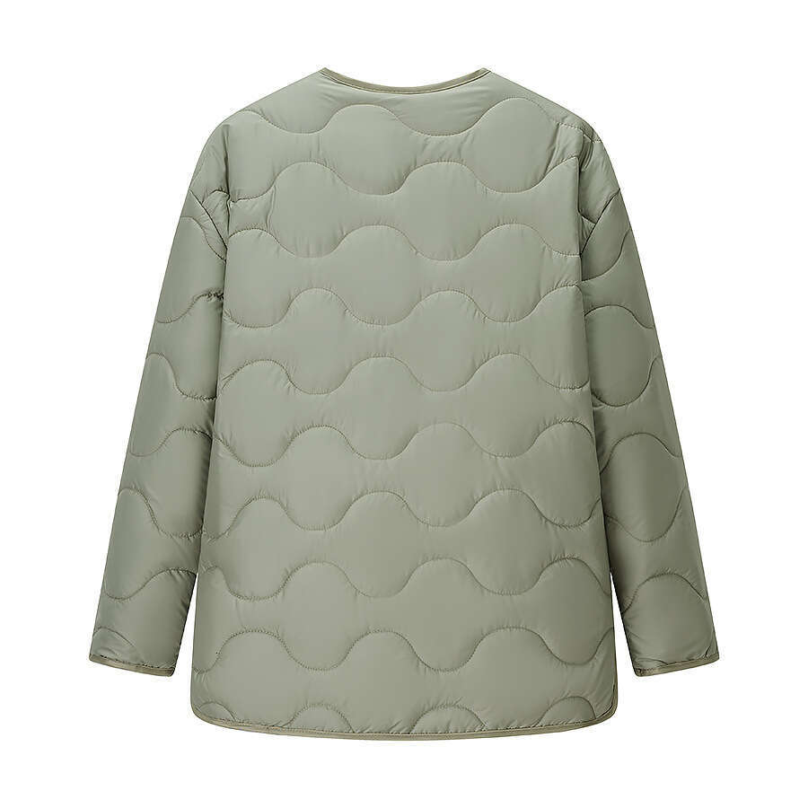 Loose Cotton Jacket Round Neck Solid Color Simple Design Autumn Winter New Style European And American Stitching Decoration B8acket B8
