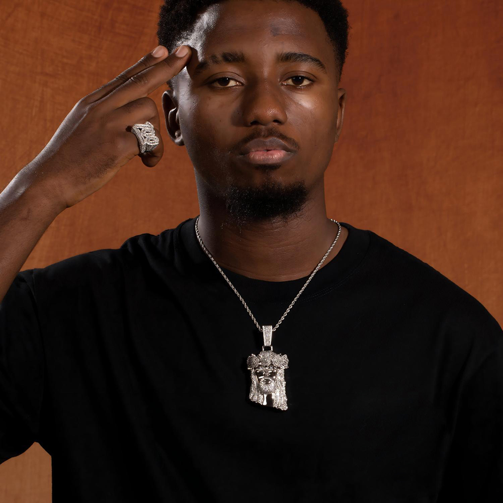 Hip Hop Classic Rose Flower Jesus Pendant Necklace 5A Zircon Real Gold Plated Religious Jewelry