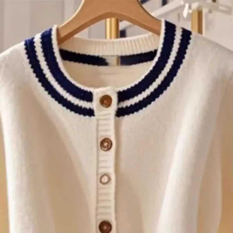 Women Clothes Spring Autumn Fashion Korean Button Color Blocking Knitting Cardigan Female Allmatch Appear Thin Sweater Coat TopT251028