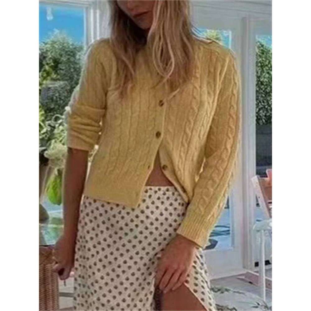 French Women's Wool Blend Knit Cardigan O-Neck Long Sleeve Knitwear Ladies Single-Breasted Twist Knitted Sweater Top Women Sweater Designer Sweat