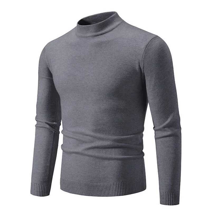 Autumn Mens Half Turtleneck Sweater Solid Color Basic Style Casual Fashion Knitwear Slim Fit High Elastic Male Warm Pullovers J251029