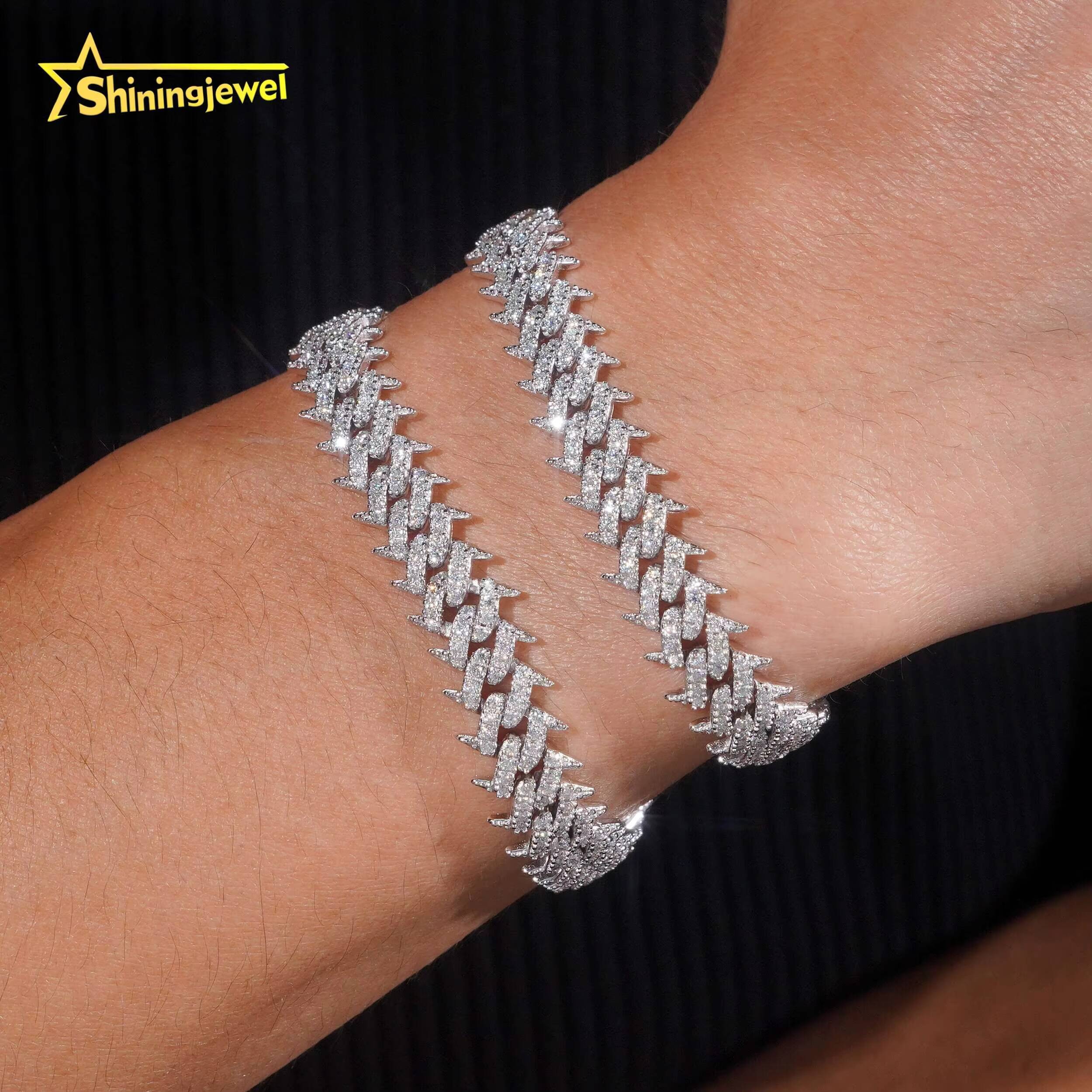 Stackable Silver 10mm Thin Moissanite Cuban Link Bracelet Set Hip Hop 925 Silver Minimalist Jewelry for Layering
