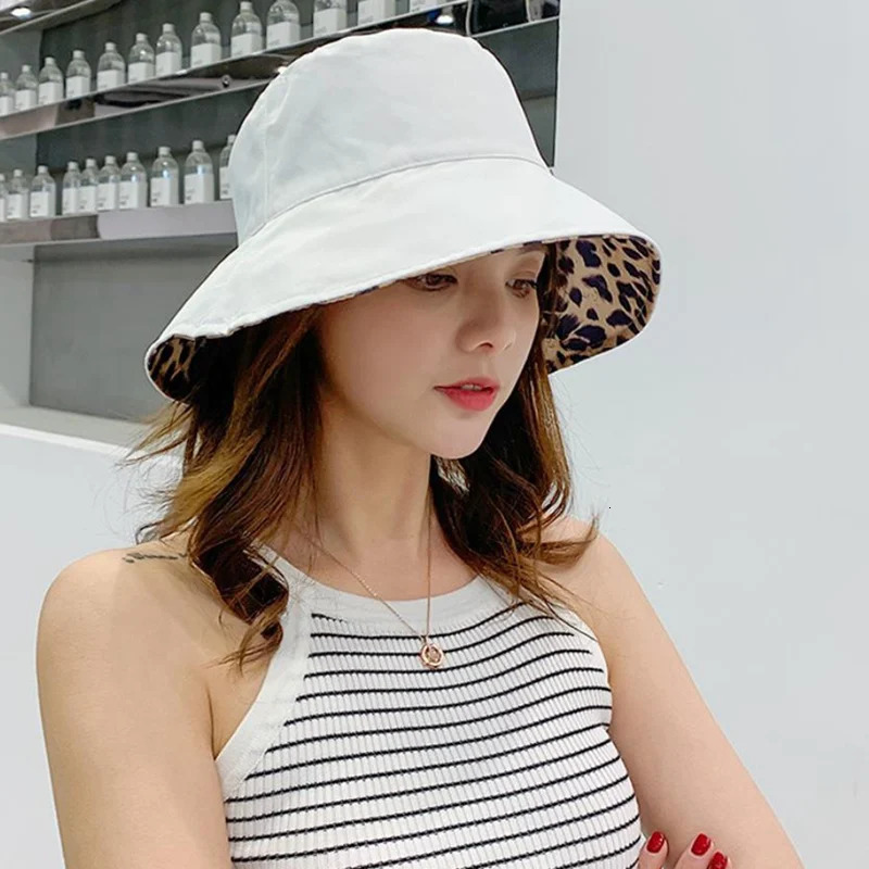Leopard Reversible Bucket Hat Women Beach Panama Sun Hats Outdoor Wedding Party Summer Travel Caps Breathable Cotton Chapeau 251029