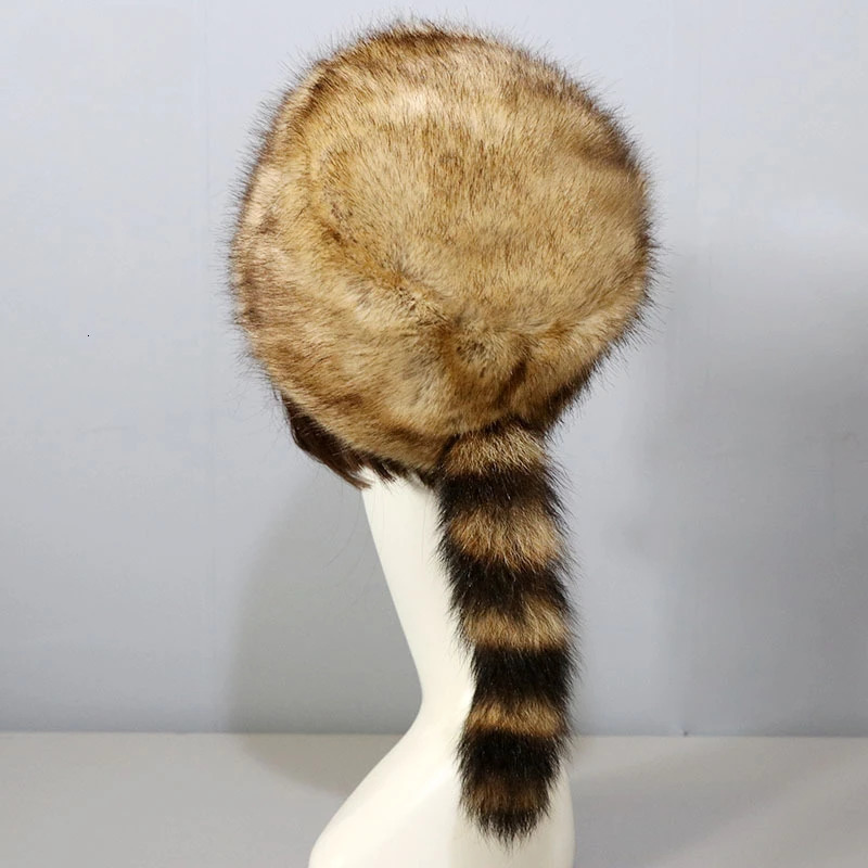 Russian Style Autumn and Winter Fashion Flat Top Hat Warm Thicken Plush Raccoon for Adult Kids Unisex Fur 251013