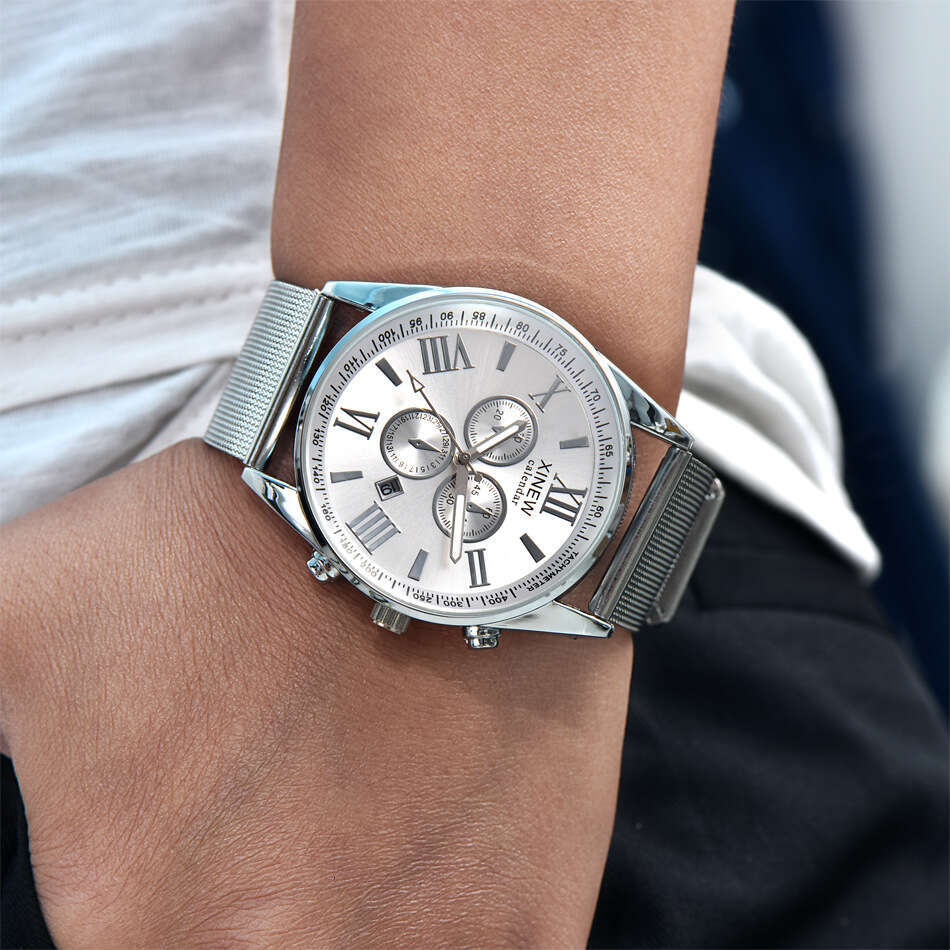 Brand Men's New Calendar Quartz Stainless Steel Strap Watch
