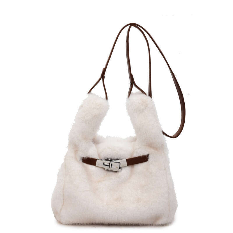 New Lock Buckle Handheld Bucket Autumn Winter Atmosphere Plush Shoulder Korean Version Fluffy Crossbody Bag