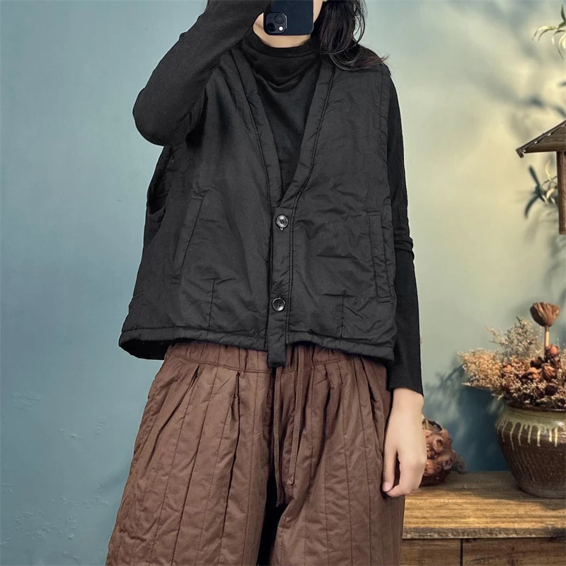 Womens Light Down Cotton Padded Jacket Autumn Winter Vest Loose Stacked Sleeveless Vneck Waistcoat Casual Tank Top Coat Female 251027
