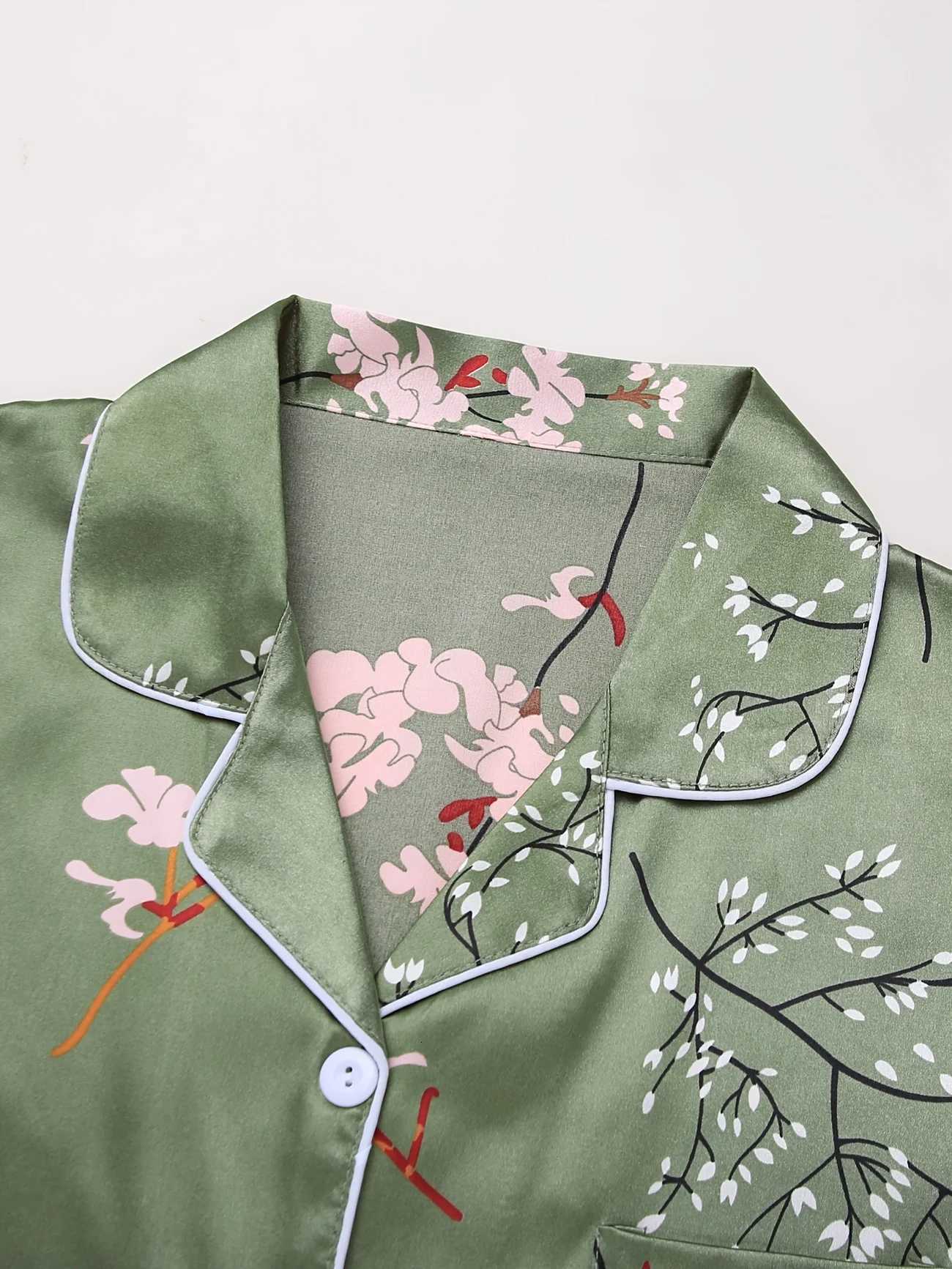 Elegant Floral Print Pajama Set Long Sleeve Blouse Top Elastic Waistband Pants Womens Sleepwear LoungewearT251029