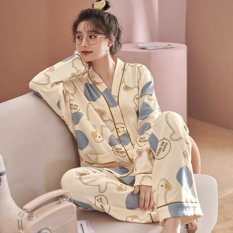 Autumn Korean Version of The Explosion of Models Pajamas Female Longsleeved Thin Section Ins Wind Casual Home Wear Suit LadiesT251029
