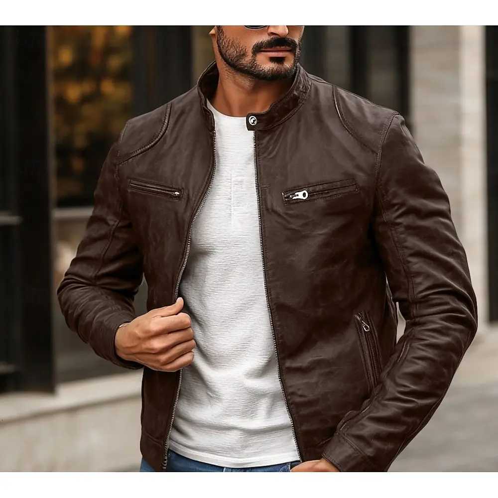 Foreign trade mens clothing mens leather jacket mens youth stand collar punk mens motorcycle leather jacketT251029