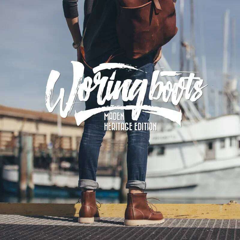 Maden Vintage Brown High Top Split Leather Motorcycle Men Work Fall and Winter Lace-Up Round Toe Boots Outdoor Ankle Shoes