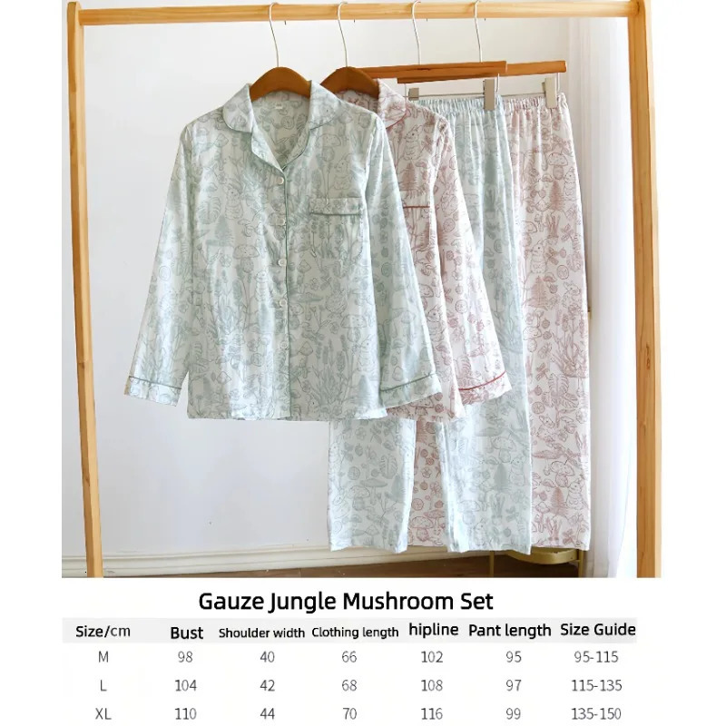 Womens Pajama Set 100 Cotton Gauze Sleepwear Long Sleeve Loose Fit Two Piece Comfortable Breathable Nightwear Loungewear 251029