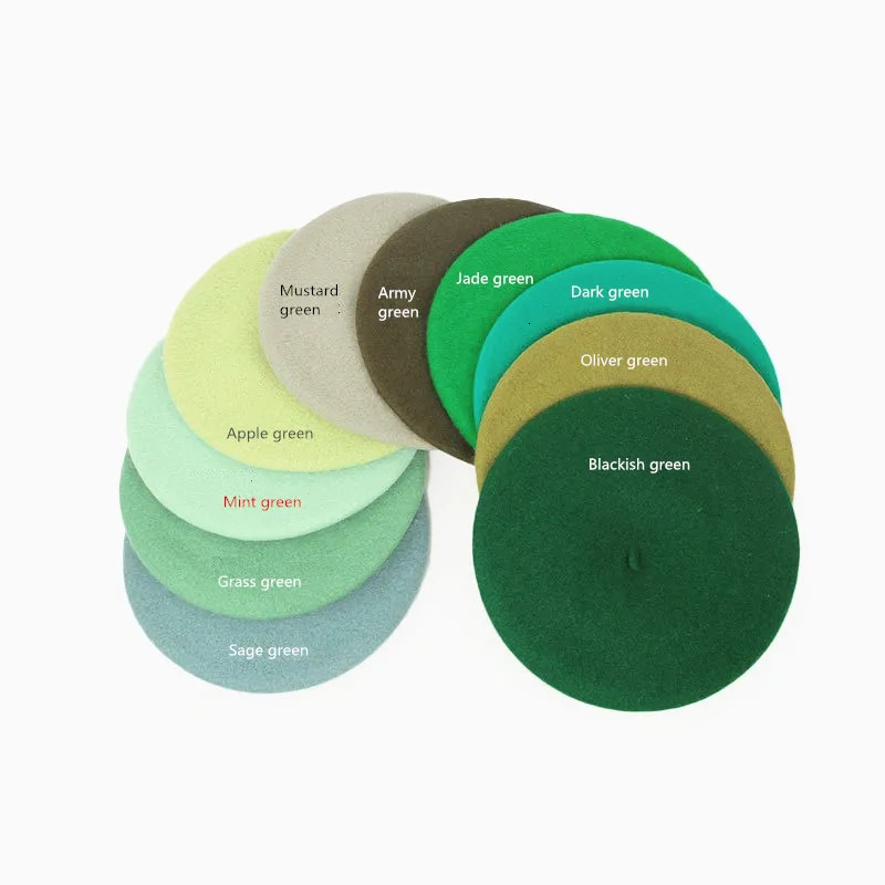 Round French Beret Wool Pumpkin hats for women Ladies Female Winter Thick Warm Artist Caps Green Ins Trend 251029