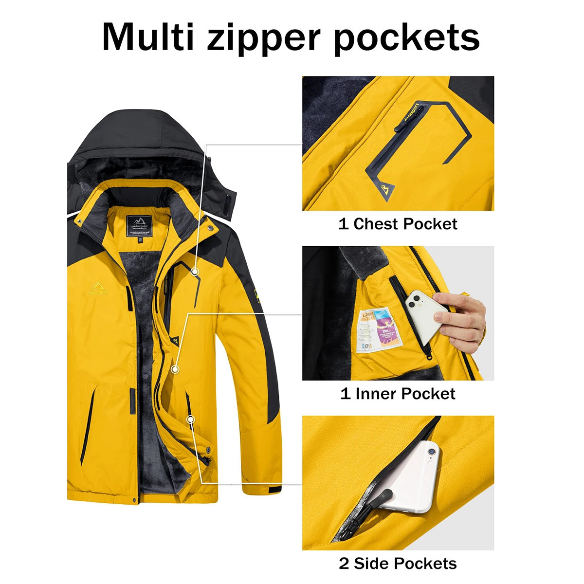 MAGCOMSEN Mens Hooded Fleece Ski Jacket Waterproof Thermal Thick Warm Parka Coats Winter Snow Jacket 251028CJ