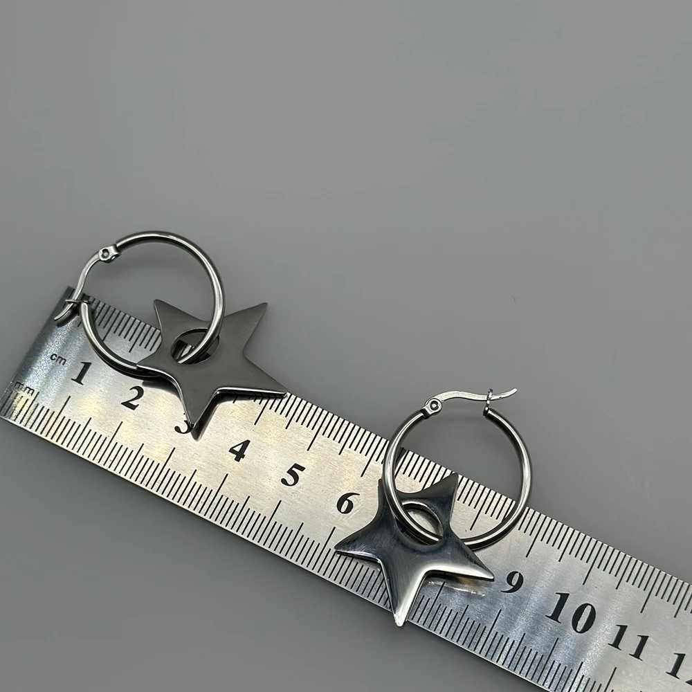 Grunge Aesthetic Stainless Steel Star Irregular Pentagram Hoop Earrings for Women Y2K Hiphop Punk Party Club JewelryW251029