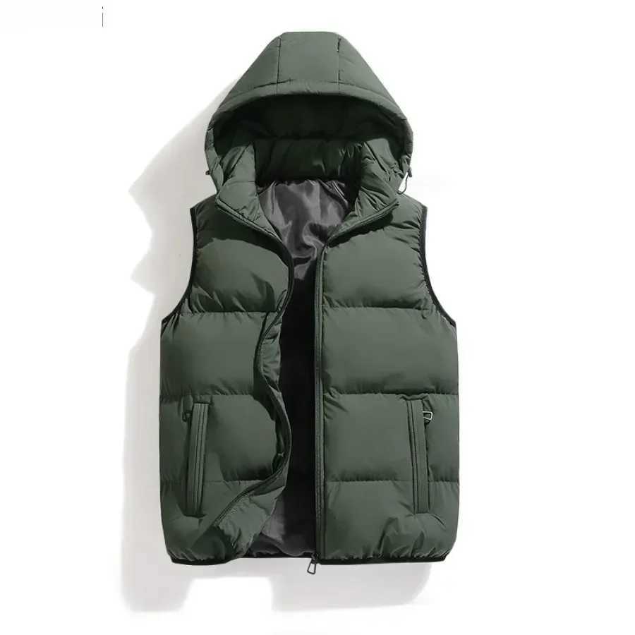 Mens Thicken Plus Cotton Sleeveless Vests Jacket Fashion Warm Detachable Hat Outdoor Windbreak Waistcoat Hooded Vest Coats Male W251029