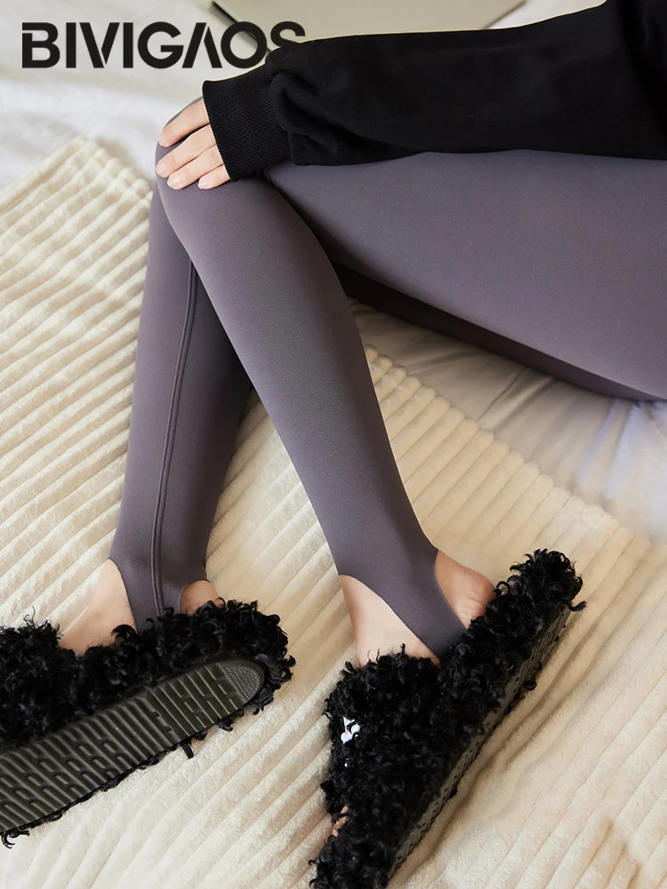 BIVIGAOS Spring Autumn Brushed Foot Tights Sharkskin Leggings Womens High Waist Elastic TightFit Sexy Sports Yoga 251029