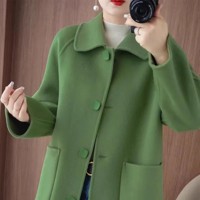 100 Wool Doublesided cashmere Coat Womens Autumn Winter Temperament Korean version Doll collar Women Coats Single Breasted 251029