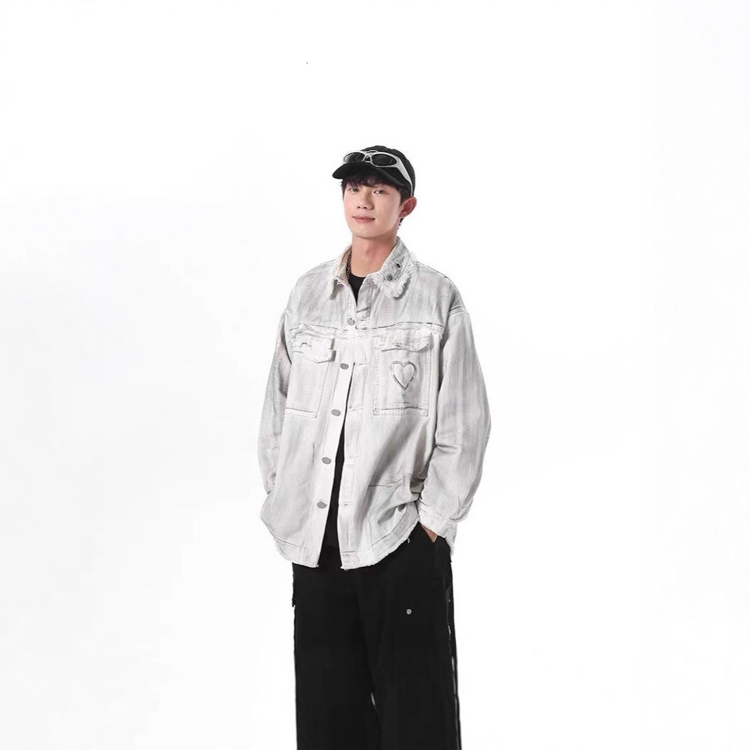 Washed Designer Jacket Vintage Tie-dye Frayed Denim Jacket For Men And Women Loose Design Niche Style Spring And Autumn Season