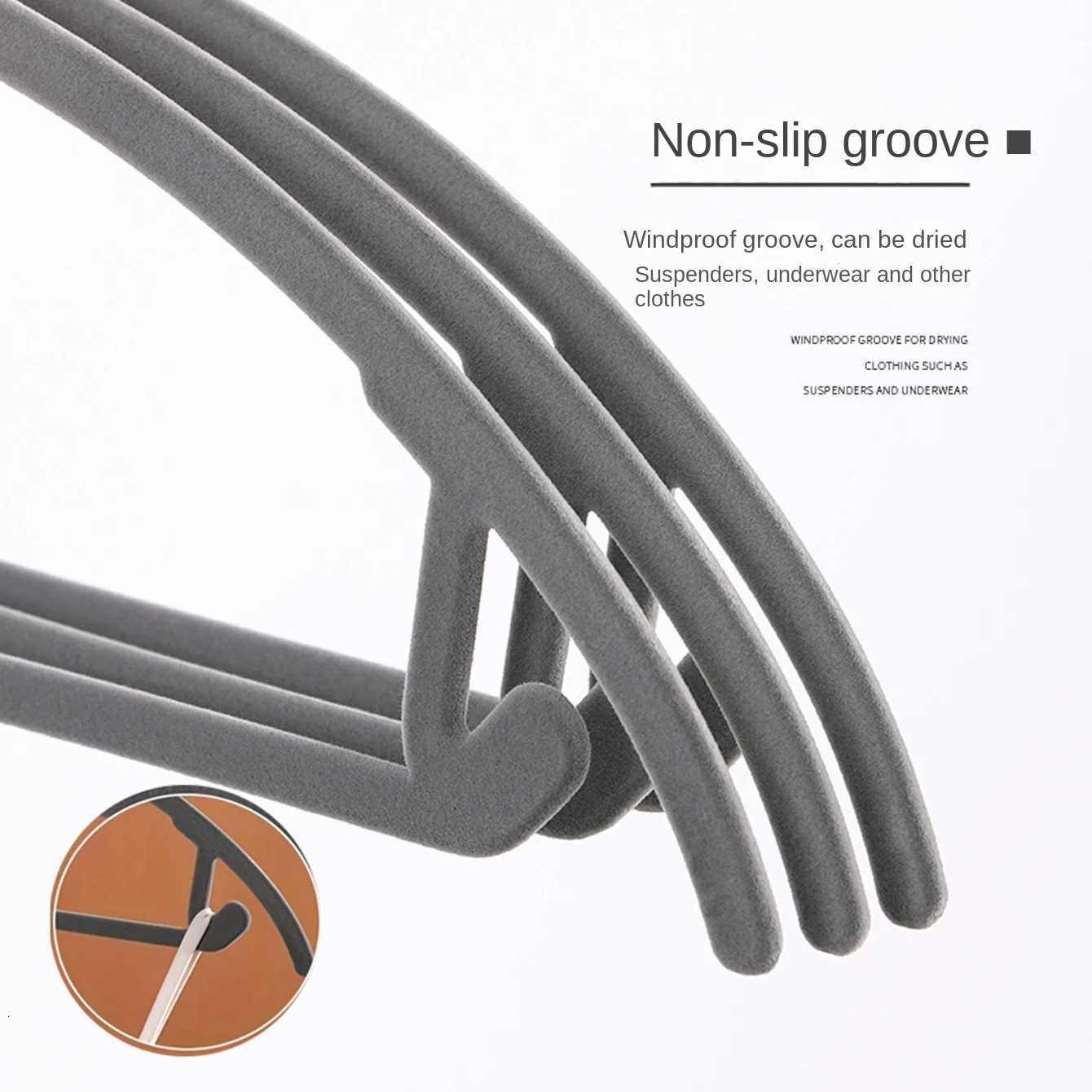 Home BlackBeigeGray Flocked Clothes Hanger Plastic Clothes Hanger for Wardrobe Organizer Sturdy and Durable SpaceSaving NonSlip NonFalling NonBulging 