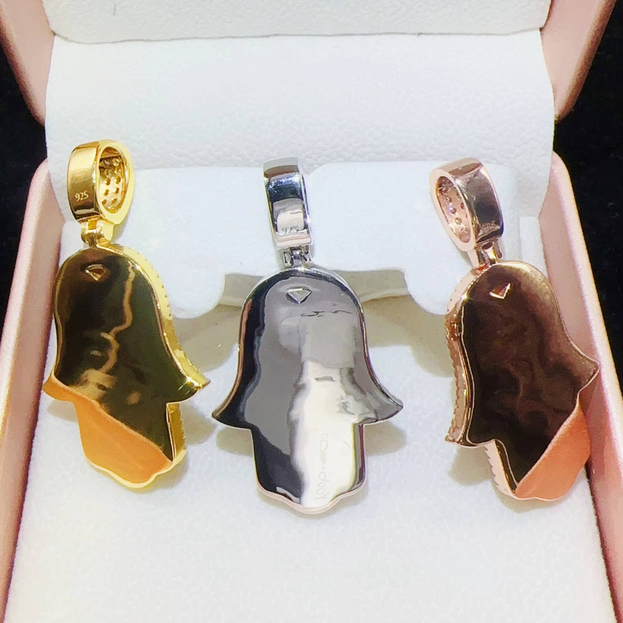 Pass Diamond Tester 925 Sterling Silver Jewelry Full Moissanite Hamsa Hand Pendant VVS Diamond Chain