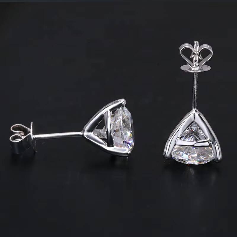 Fast Delivery Fine Jewelry 2 Carats Moissanite round Cut 14K Solid White Gold Earrings Trendy Three Prongs Design for Weddings