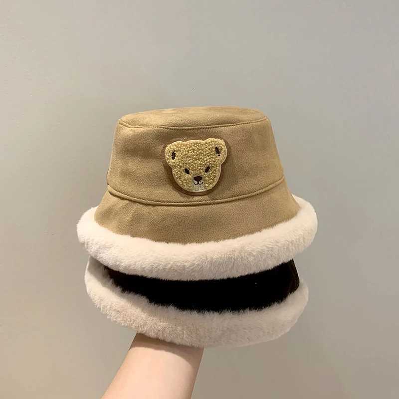 Winter Suede Toddler Kids Bucket Hat Cartoon Bear Thicken Plush Fisherman Hats For Baby Outdoor Girls Boys Warm Basin Cap251028