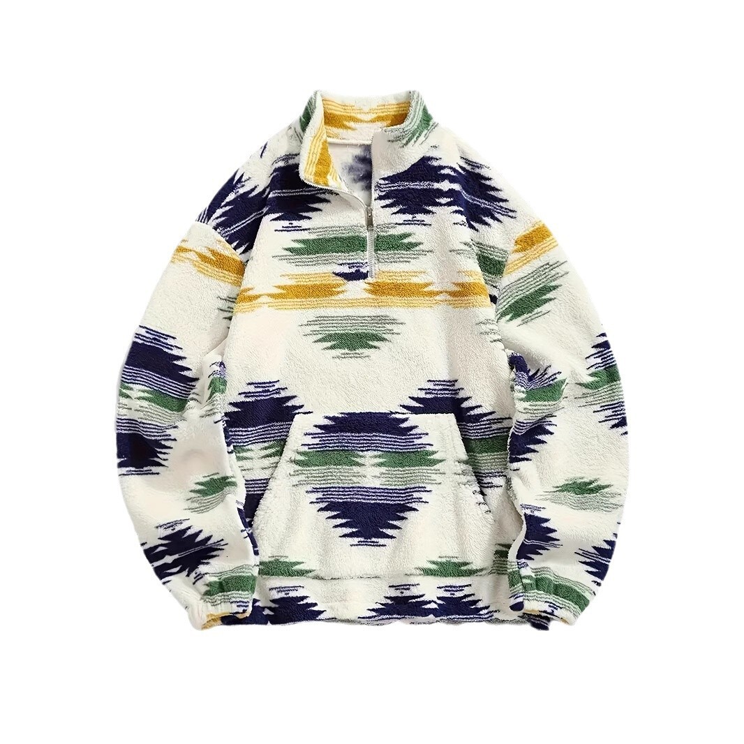 Autumn and Winter New Printed Bohemian Zipper Plush Jacket Designer Women's Sportswear