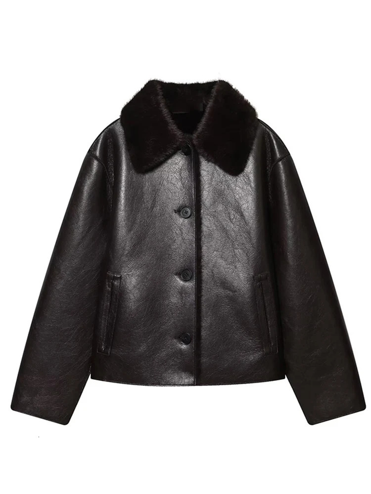 TFMLN Women Reversible Leather Jackets Fashion Winter 2025 Faux Fur PU Double Sided Short Coat Female Warm Outerwears 251029