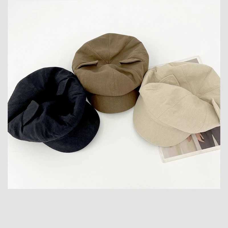 Korean Version Simple Spring and Autumn New Cat Ears Newsboy Cap Spring and Autumn Niche Fashion Short Brim Sunshade Painter Hat
