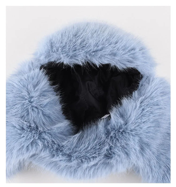 Fashion Women Plush Fluffy Bomber Hats Y2K Blue Marten Fur Windproof Warm Ear Protection Ski Hat Winter Beanies Hat 251029