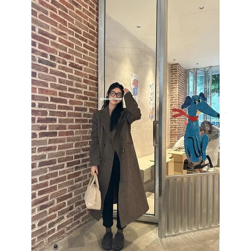 Fashion 100 Wool Long Coat For Women Oversize Woolen Double Button Lapel Overcoat Autumn Lady High Street Outerwear 251028