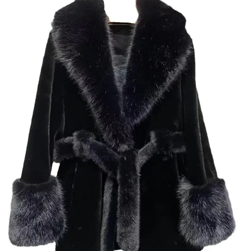 y Vintage Faux Fur Coat Women Collar Long Sleeve with Belt Oversized Jacket Warm Thick Winter Cardigan Ladys Coats 251028