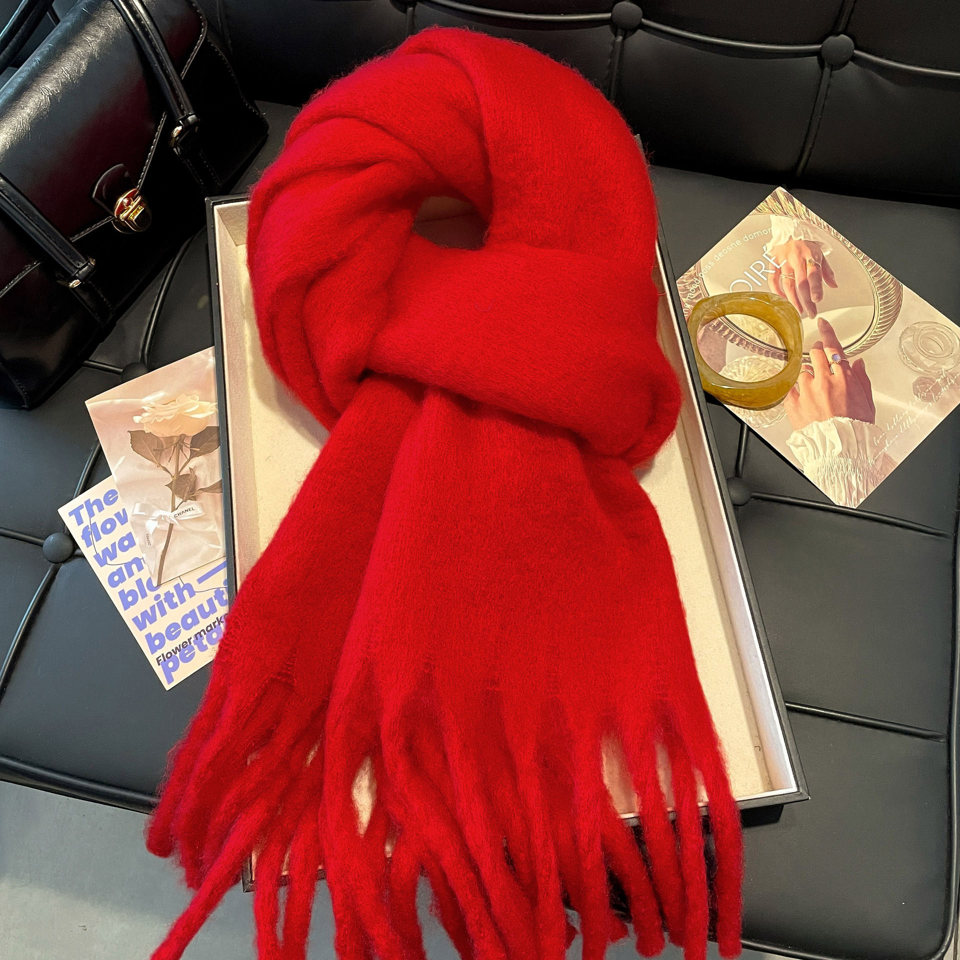 Mint Green Scarf Autumn And Winter Female Atmosphere Feeling Plush Thickened Warm Send Girls Shawl New Style 2025