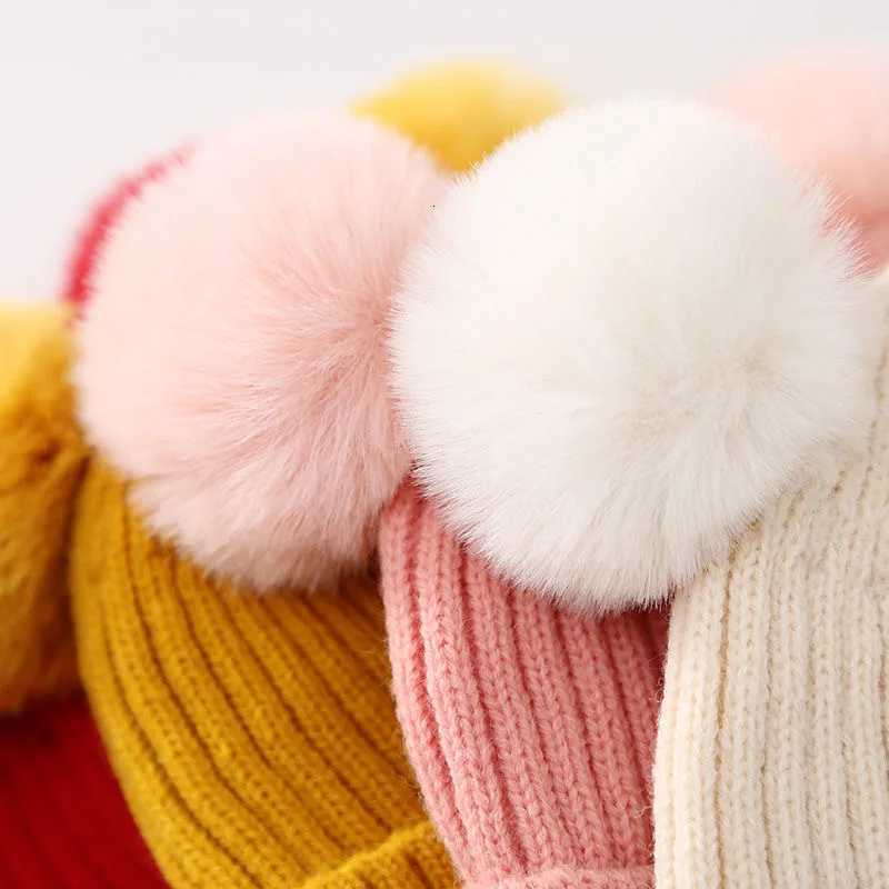 Cute Double Pompom Baby Beanie Cap Korean Bear Toddler Boy Girl Knitted Hat Autumn Winter Warm Infant Ear Protection Bonnet Caps251028