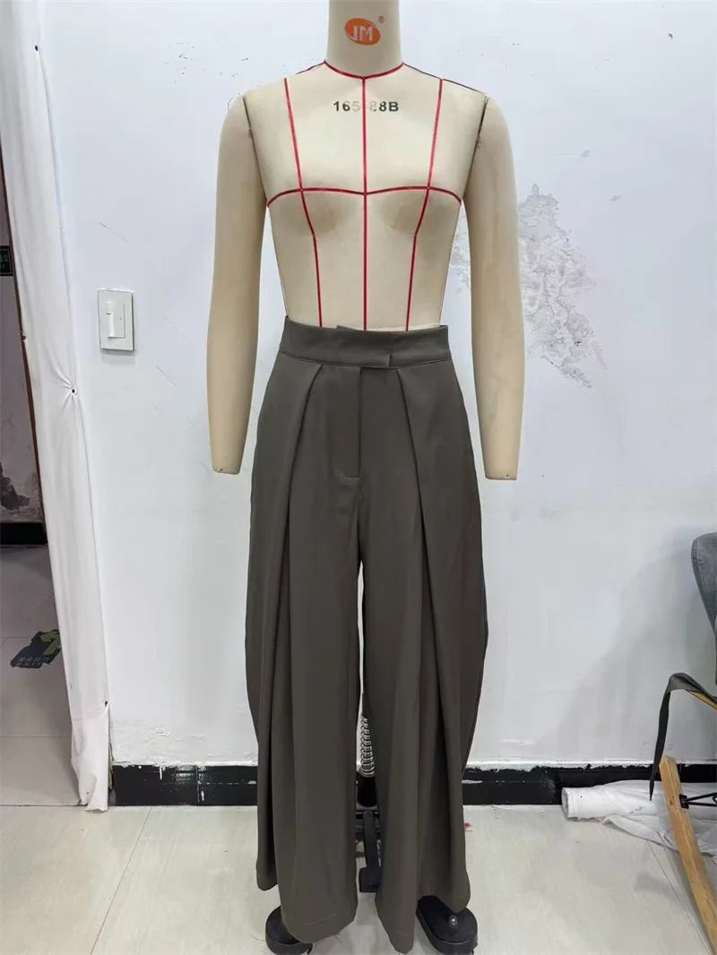 Womens Long Pants Autumn Arrivals Military Green Pleated Loose WideLeg Casual Fashion Stylish and Versatile 251029