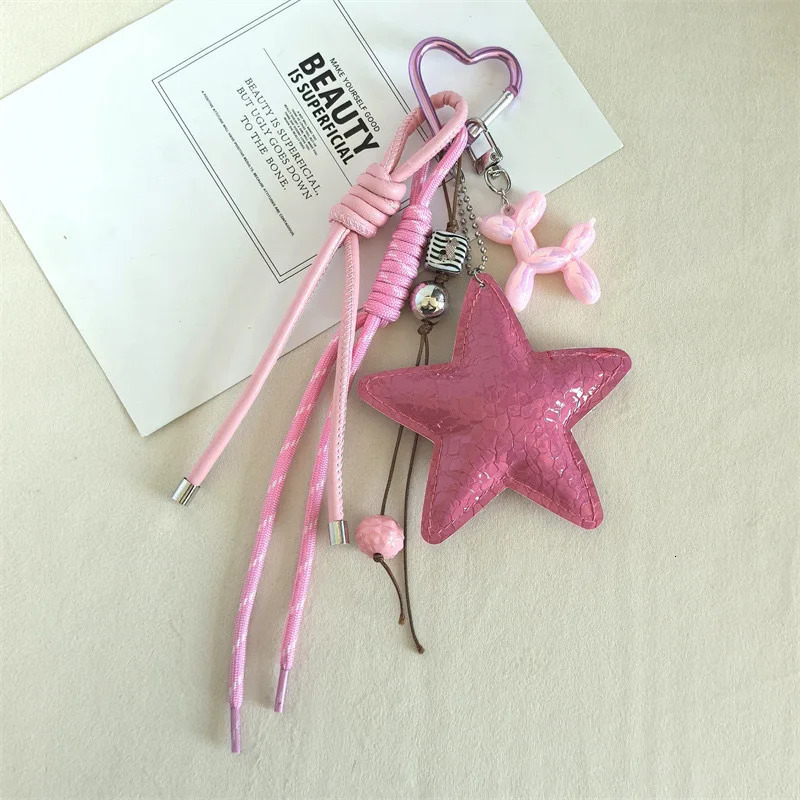 Y2k Leather Rope Keychain Star Cute Dachshund Bag Pendant 3d Creative Cartoon Keyring Antilost Mobile Phone Lanyard Bag Pendant 251029