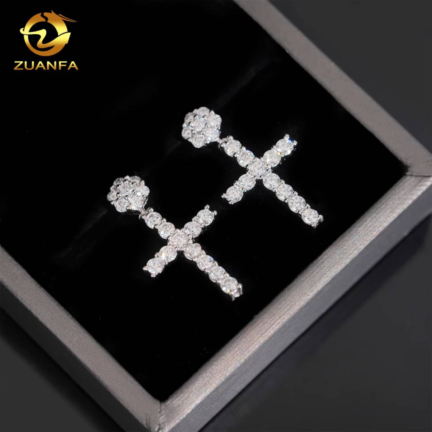 Ready Shipping Cross Hip Hop Earrings 925 Silver Moissanite Diamond Drop Earrings Screw Back Pass Diamond Tester