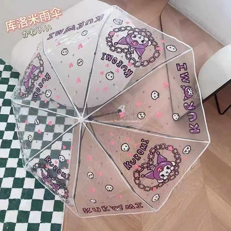 Sanrio New InStock Sanrio Creative Cartoon Folding Transparent Umbrella Cinnamoroll Kuromi Hellokitty Automatic Umbrella L251029