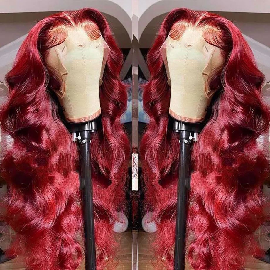Burgundy 99J Body Wave Lace Front Human Hair Wig HD Transparent Lace Frontal Wigs Brazilian Red Colored Wigs for Women
