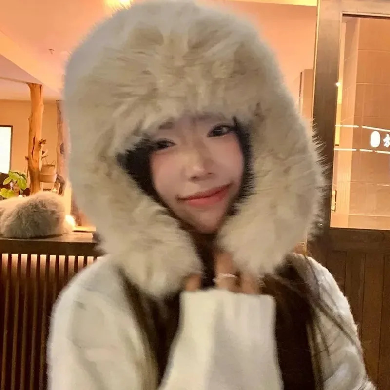 Thicken Faux Fur Winter Warm Ear Protection Bomber Hat Outdoor Russian Windproof Anticold Furry Earflap Hat For Skiing 251029