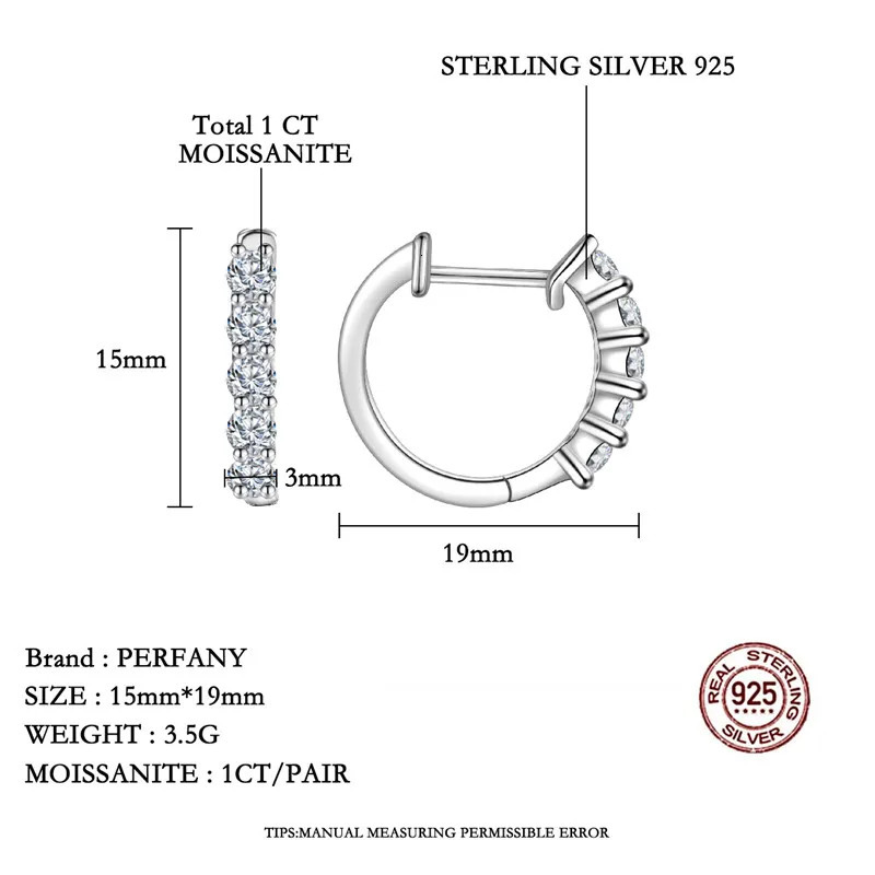 PERMANY 1CT Full Earrings for Women S925 Pure Silver Laboratory Certified Cultivation Diamond y Party Jewelry 251013