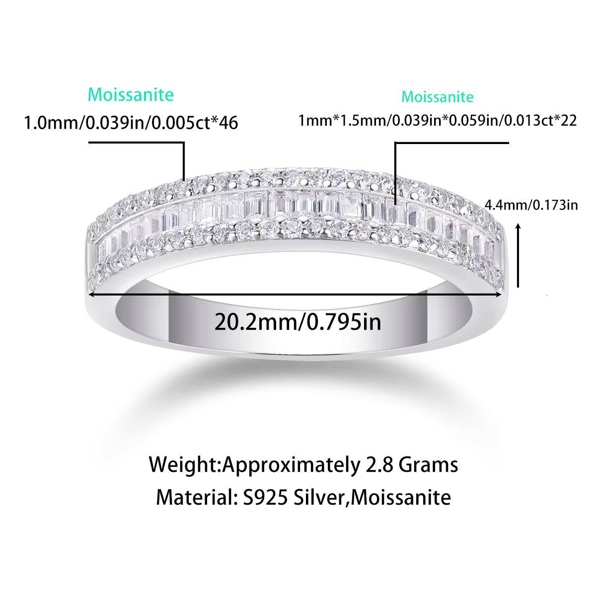 Hip Hop Style Baguette D VVS Moissanite Diamond 925 Sterling Silver Cuban Engagement Rings Wedding Party Trendy Design Women Men
