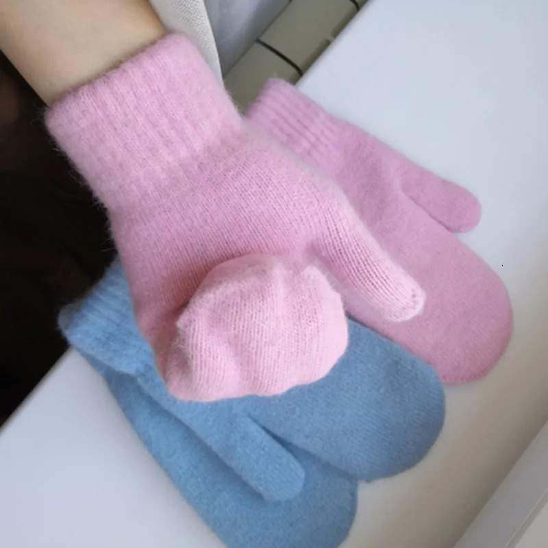 1pair Women Winter Keep Warm Plush Gloves Elasticity Soft Full Fingers Mittens Rabbit Fur Knitted Girls Fashion Gloves 251029