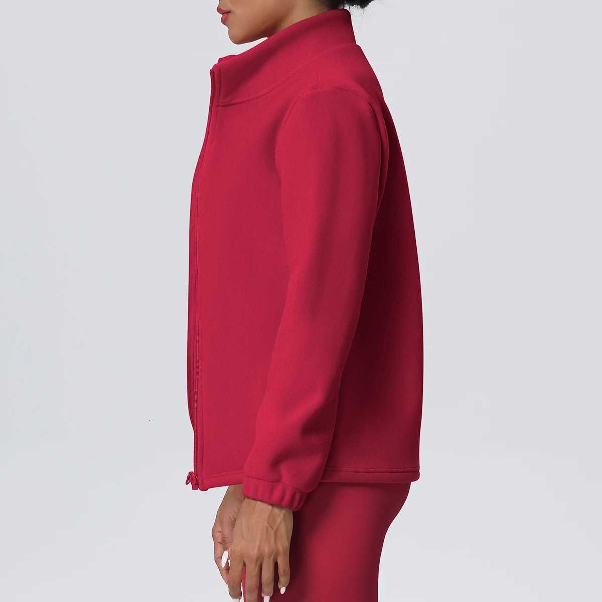 1 PC Winter Cycling and Skiing Keep Warm Long Sleeves Yoga Zipper Jacket With Pockets Solid Color High Neck Velvet Yoga ClothesXJ251029