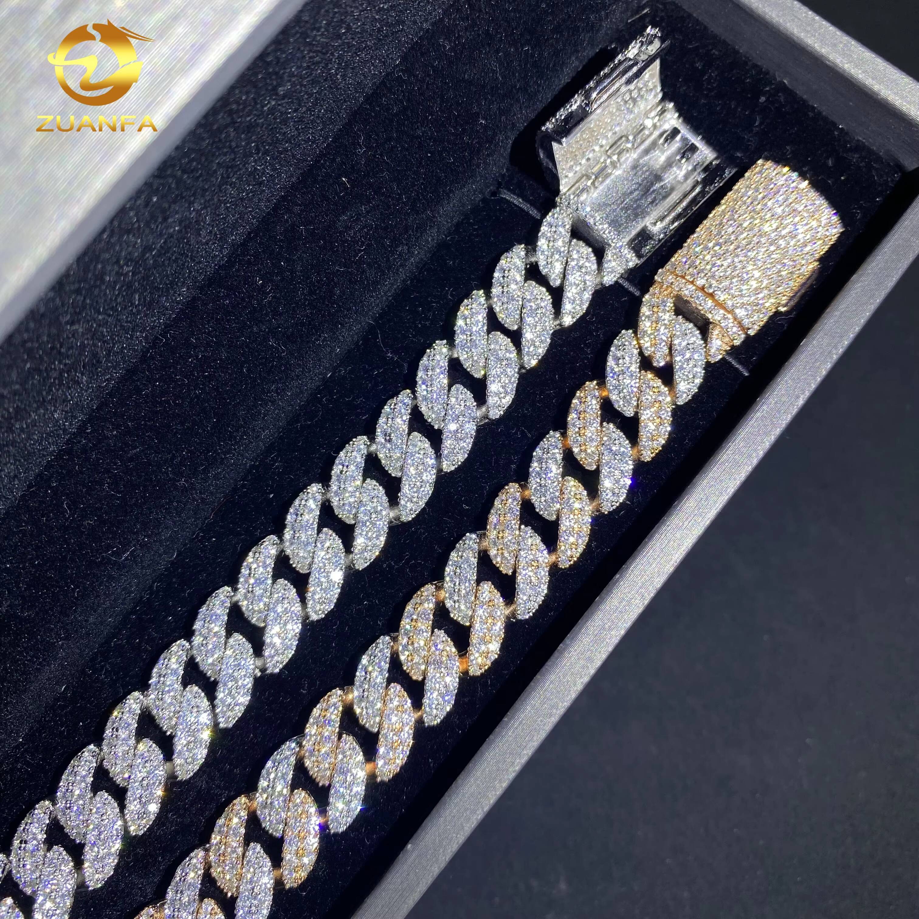 Luxury 12mm 2Rows Hip Hop Jewelry Iced Out Bracelet 925 Sliver VVS Moissanite Diamond 2Tone Miami Cuban Link Chain NecklaceDesigner style